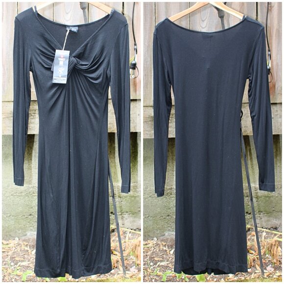 New w/Tags - European Culture 70s-Inspired Knot Front Midi Dress w/Slip, sz L - Picture 1 of 12